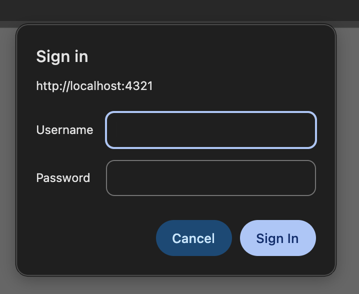 Browser basic authentication prompt for the personal CMS