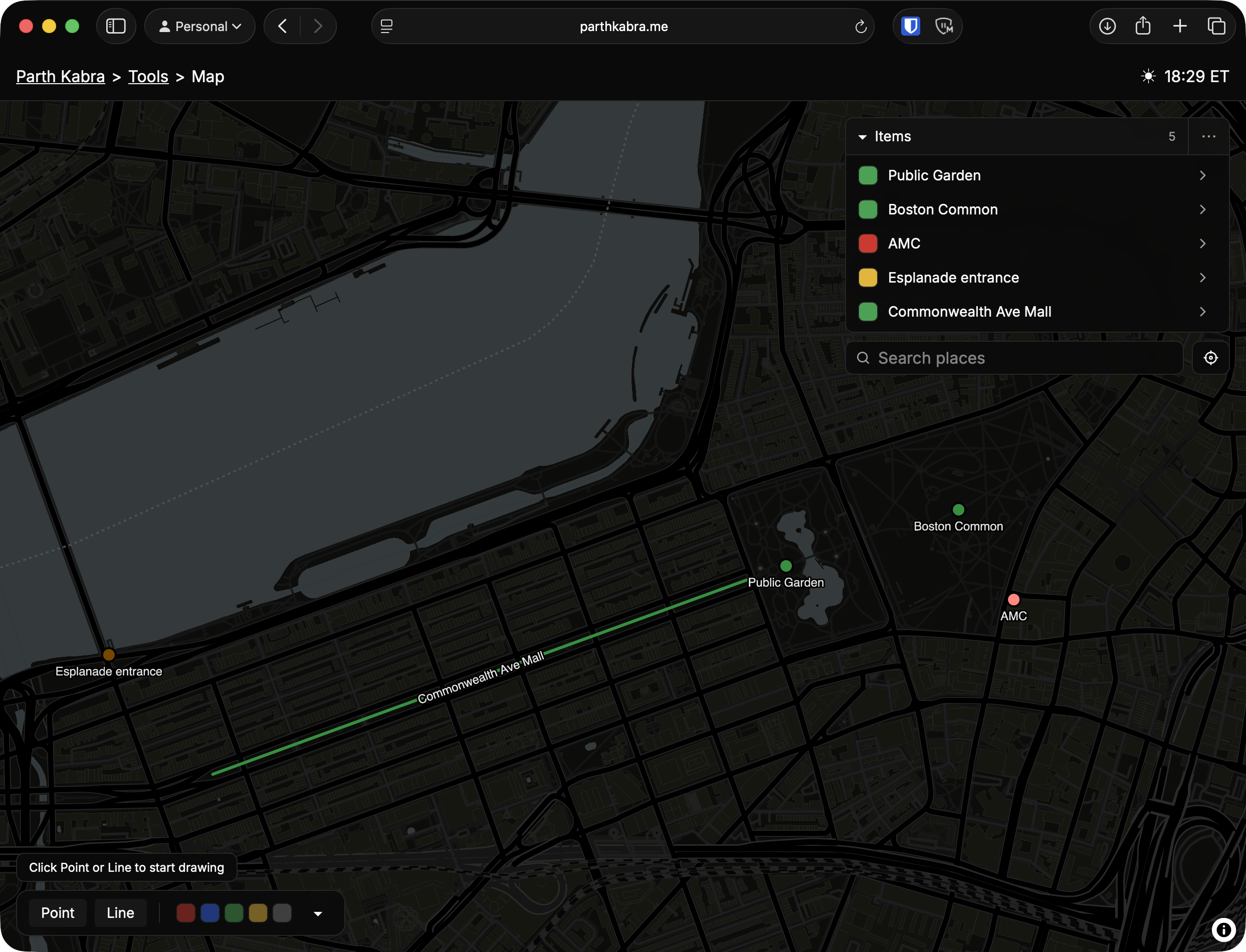 Map tool showing my favorite places