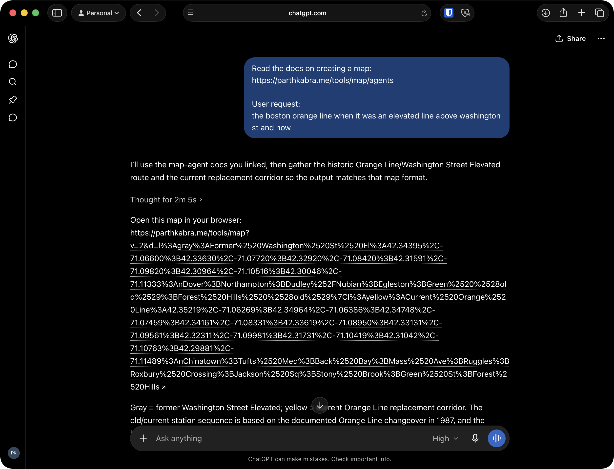 What happens when you click open in chatgpt, and see the output result that is a long link