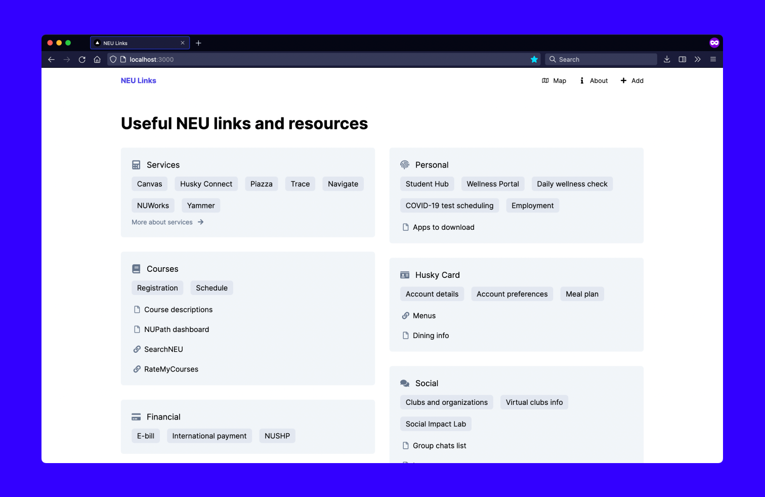 NEU Links desktop site