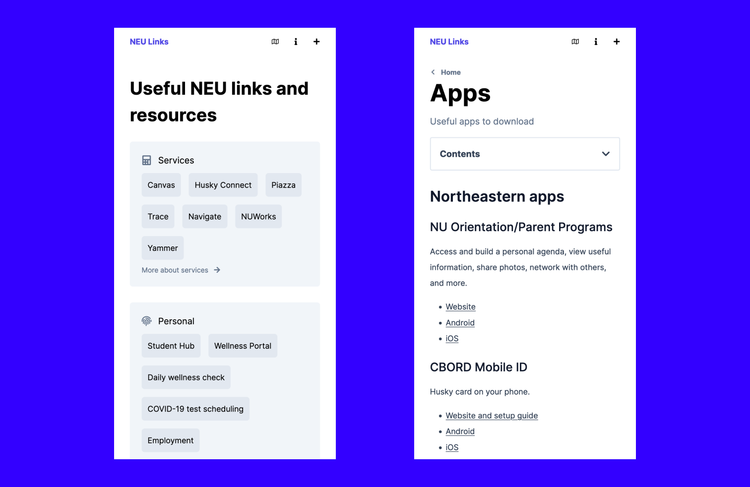 NEU Links mobile site