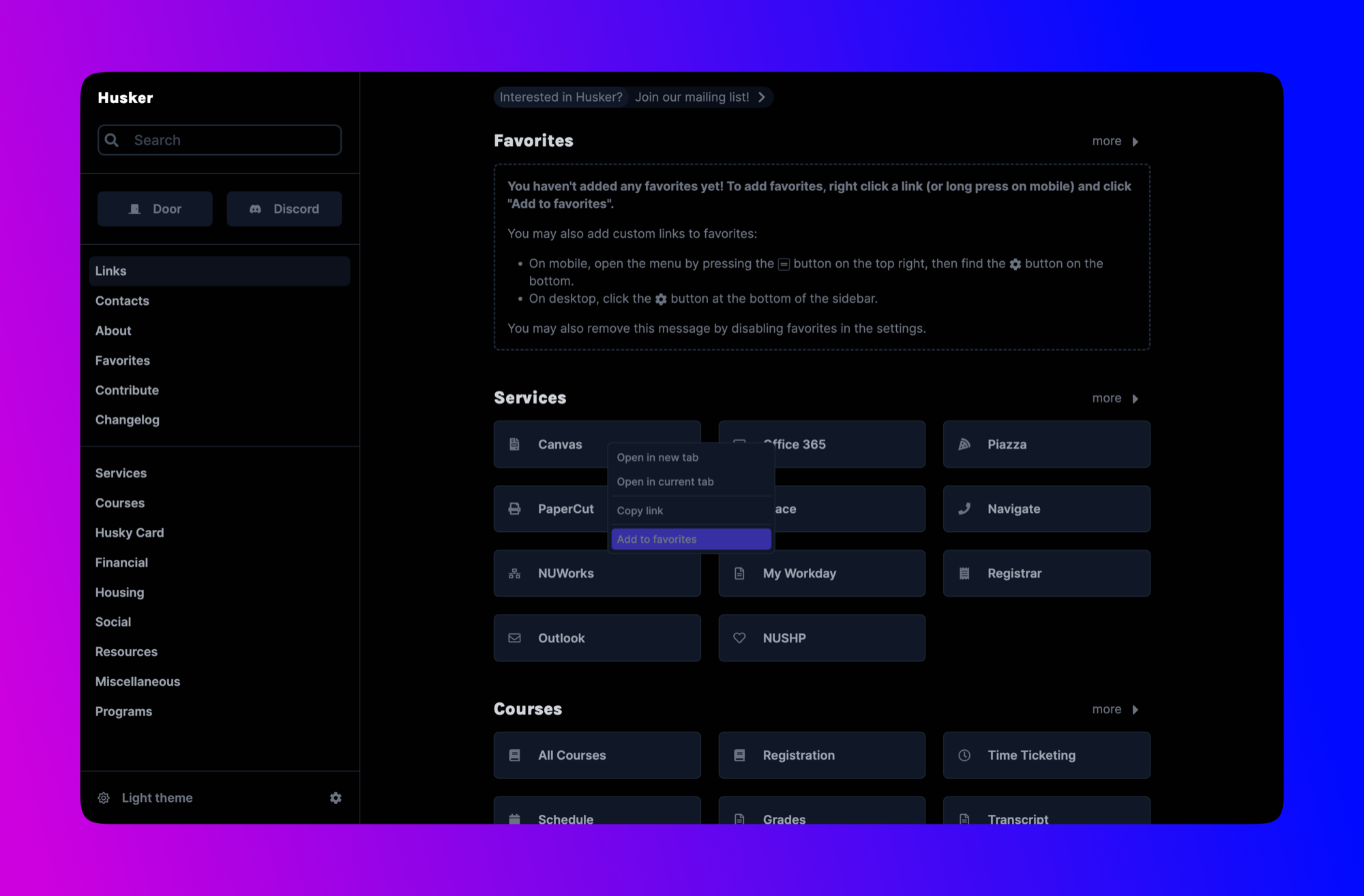 Husker favorites right click menu