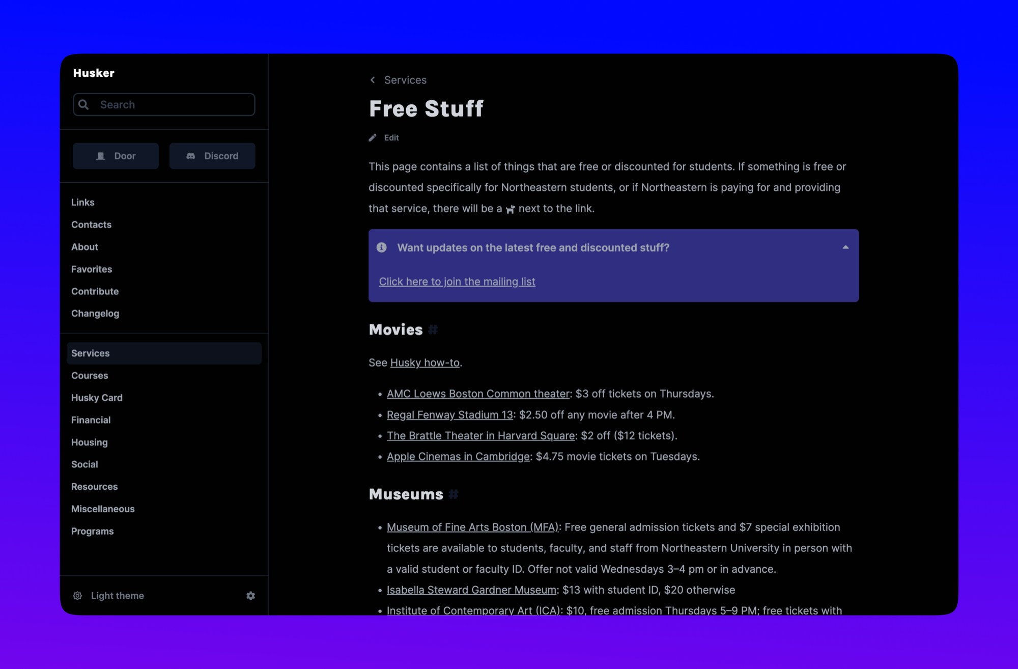 Husker Free Stuff page