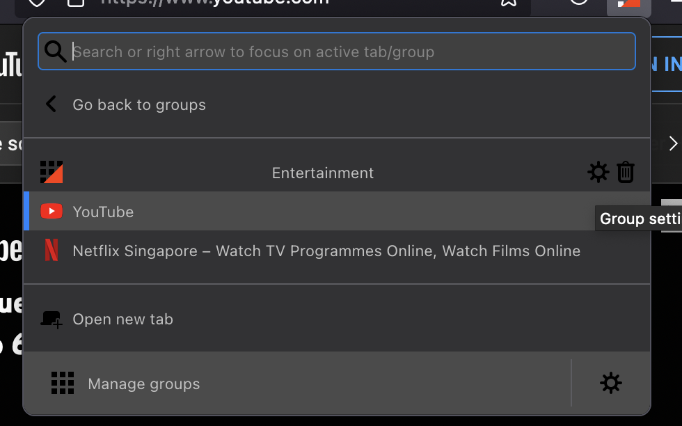 Simple Tab Groups group settings
