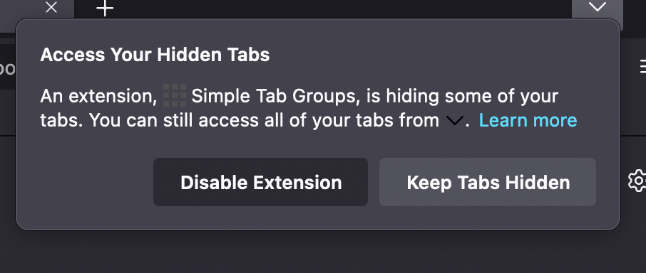 Simple Tab Groups hidden tabs prompt