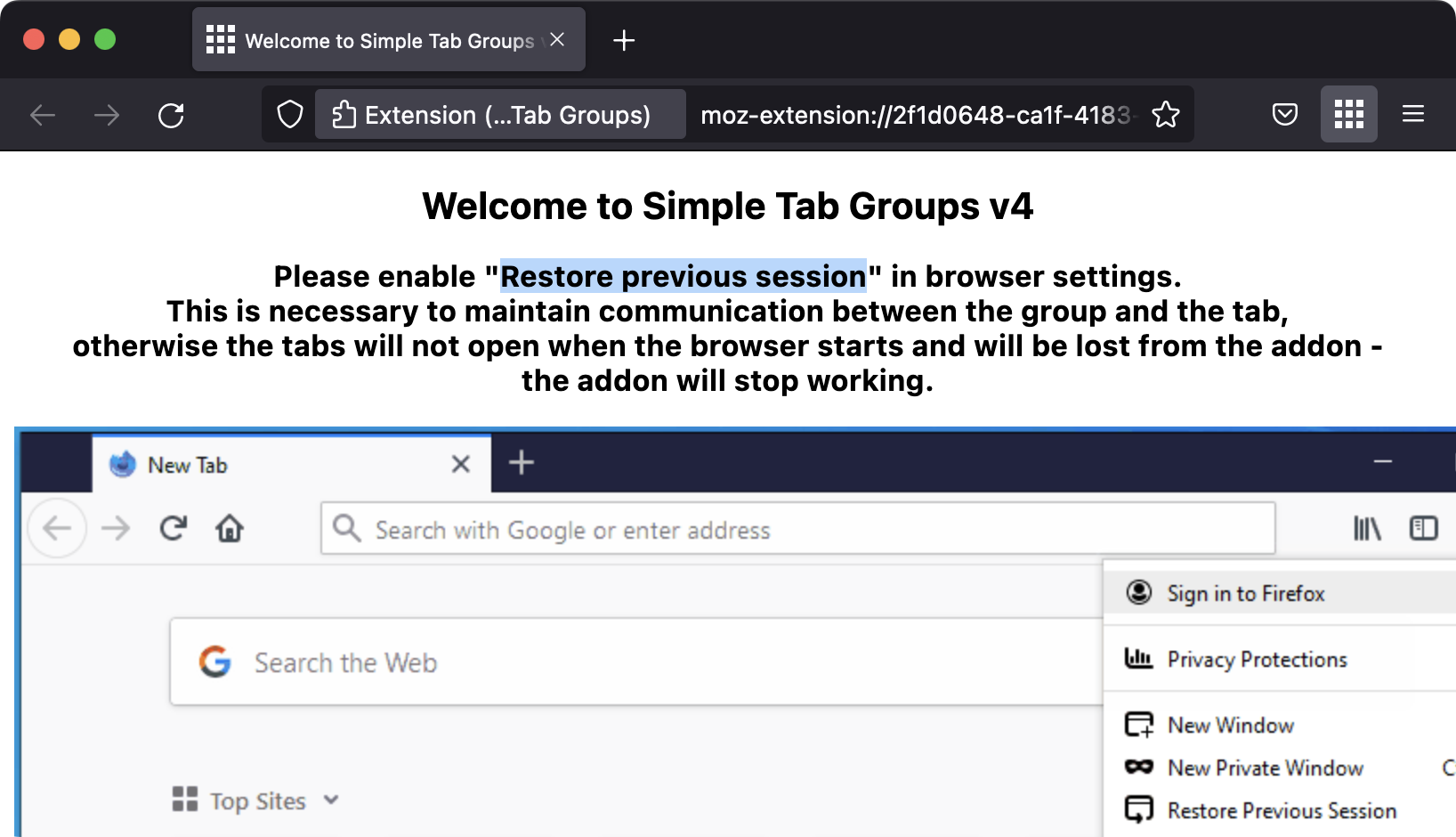 Simple Tab Groups toolbar button