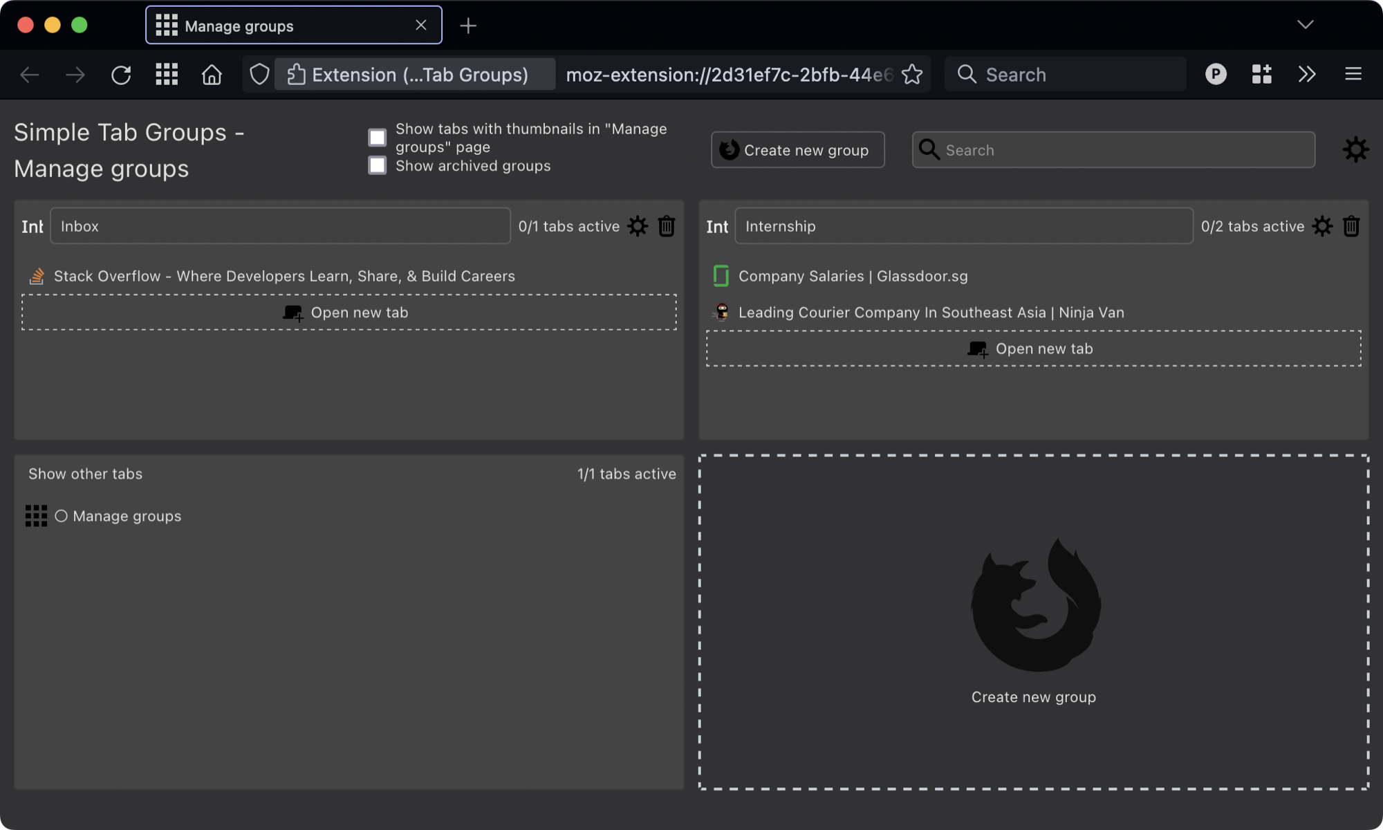 Simple Tab Groups tab overview