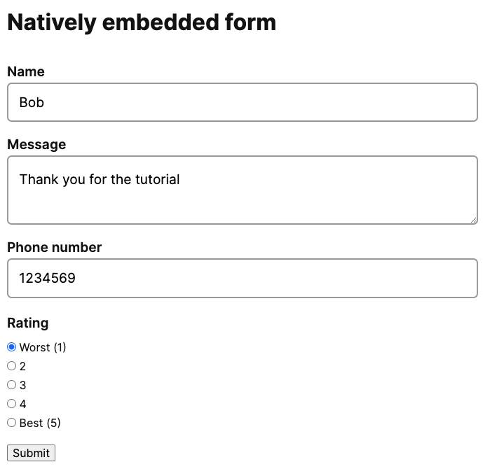 Custom Google Forms test form