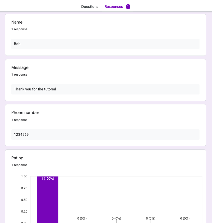 Google Forms submitted response