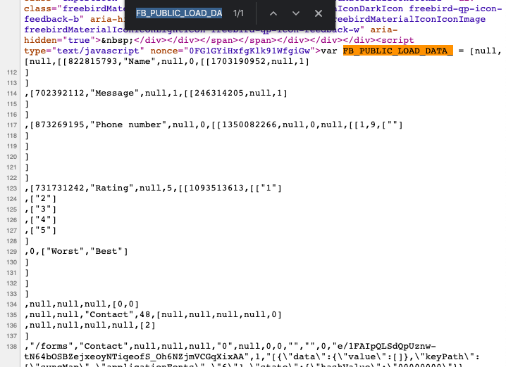 Google Forms HTML source