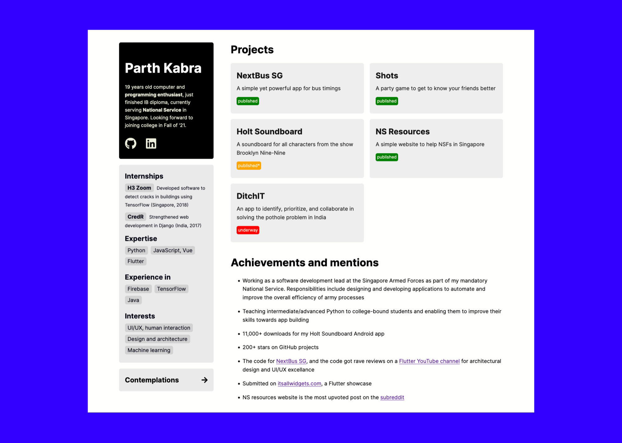 Personal website 2020 homepage