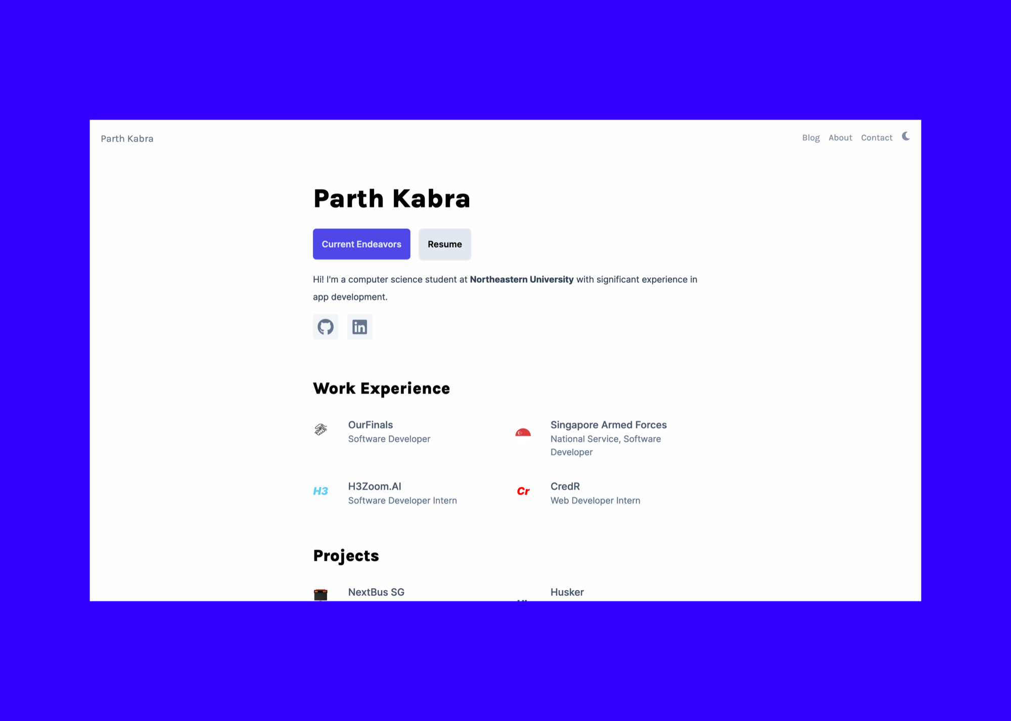 Personal website 2022 homepage