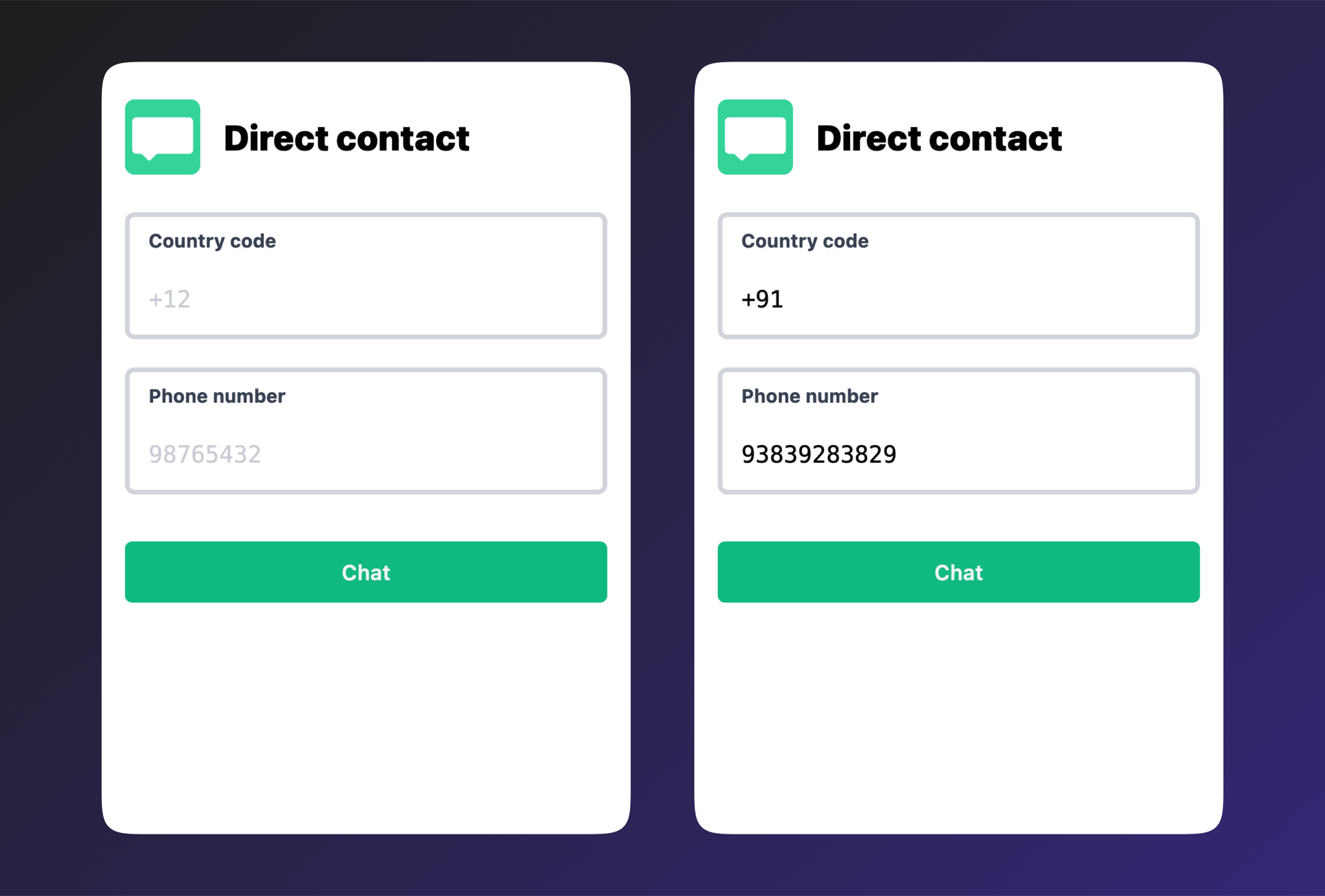 Direct Contact screen