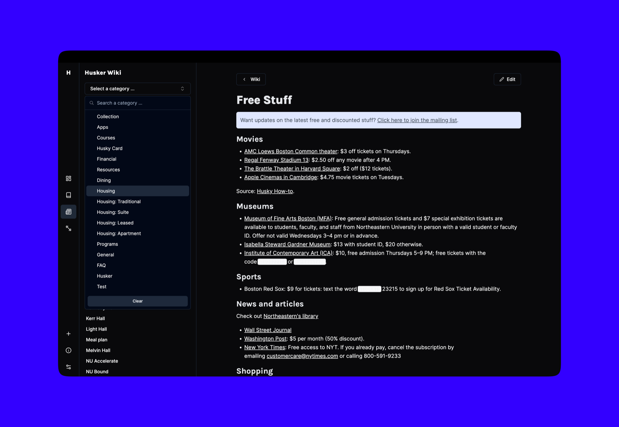 Husker wiki article page