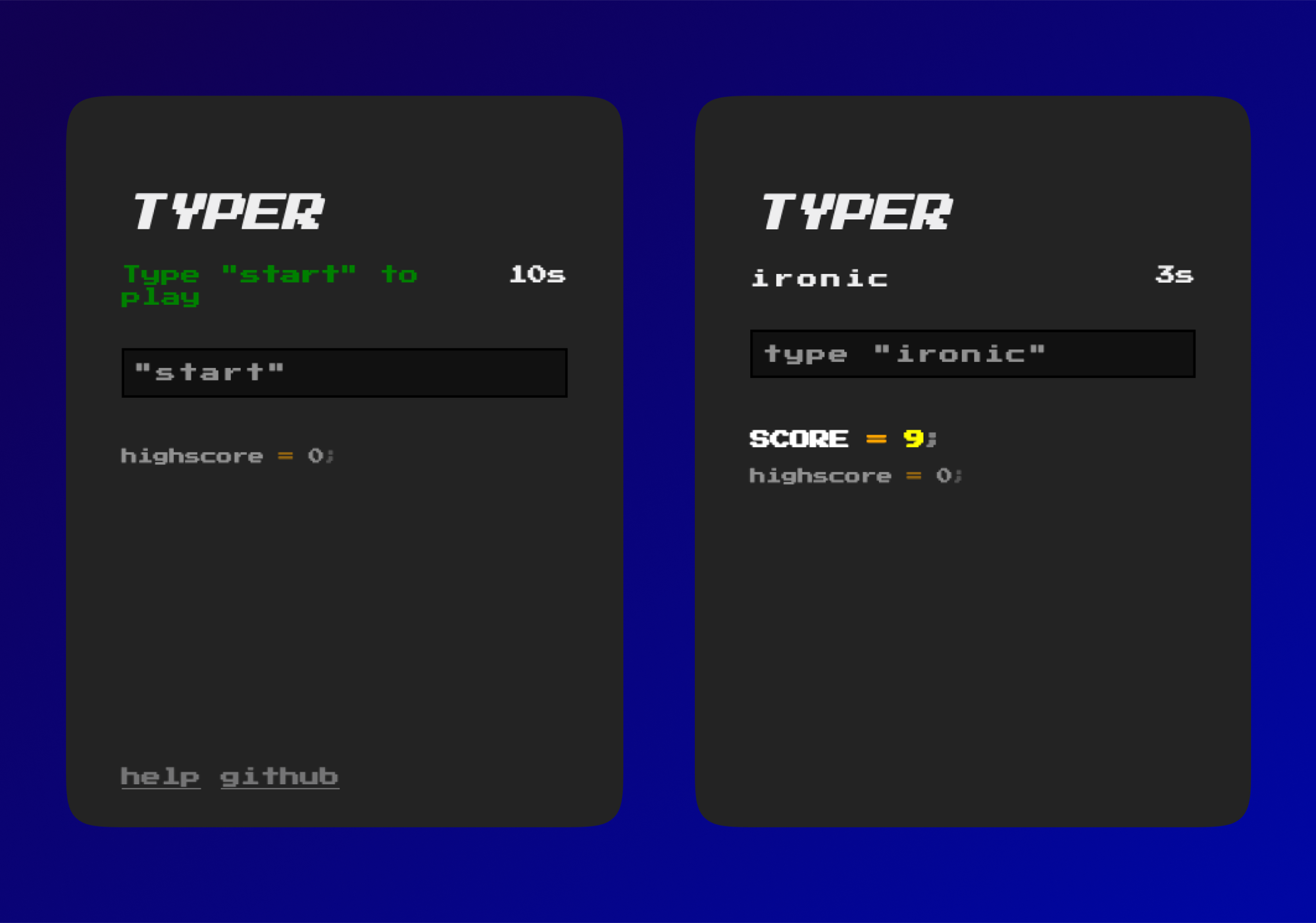 Typer typing practice interface