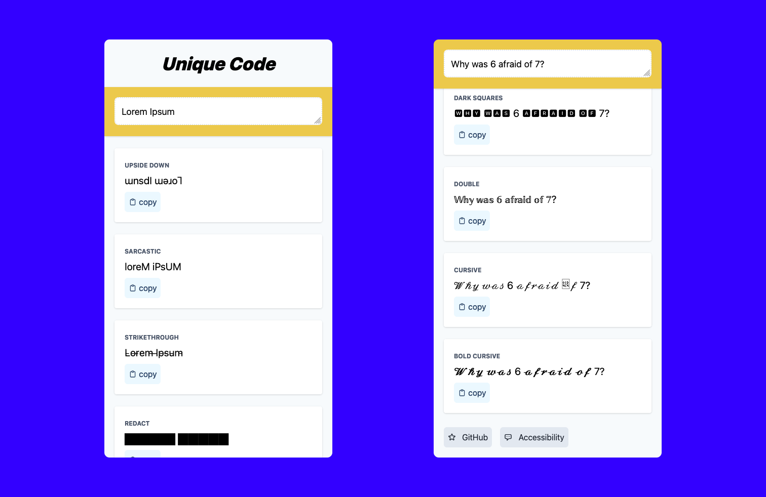 Uniquecode interface for generating unique codes